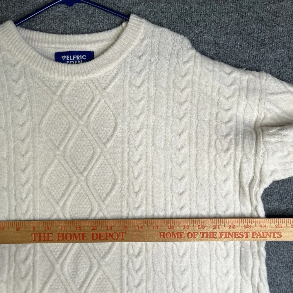 Aelfric Eden Retro 90s Cable Knit Sweater Men XL White Cream Ivory Fisherman‎